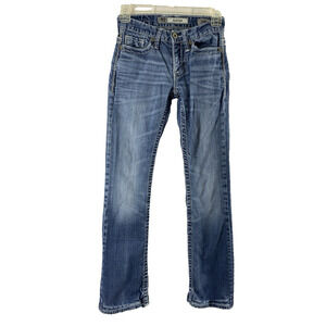 BKE Aiden Jeans Mens 24R Light‎ Wash Denim Distress Destroyed Boot Altered Hem